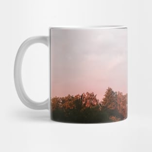 Natural color splendor of the sky before storm with red trees sun reflection Mug